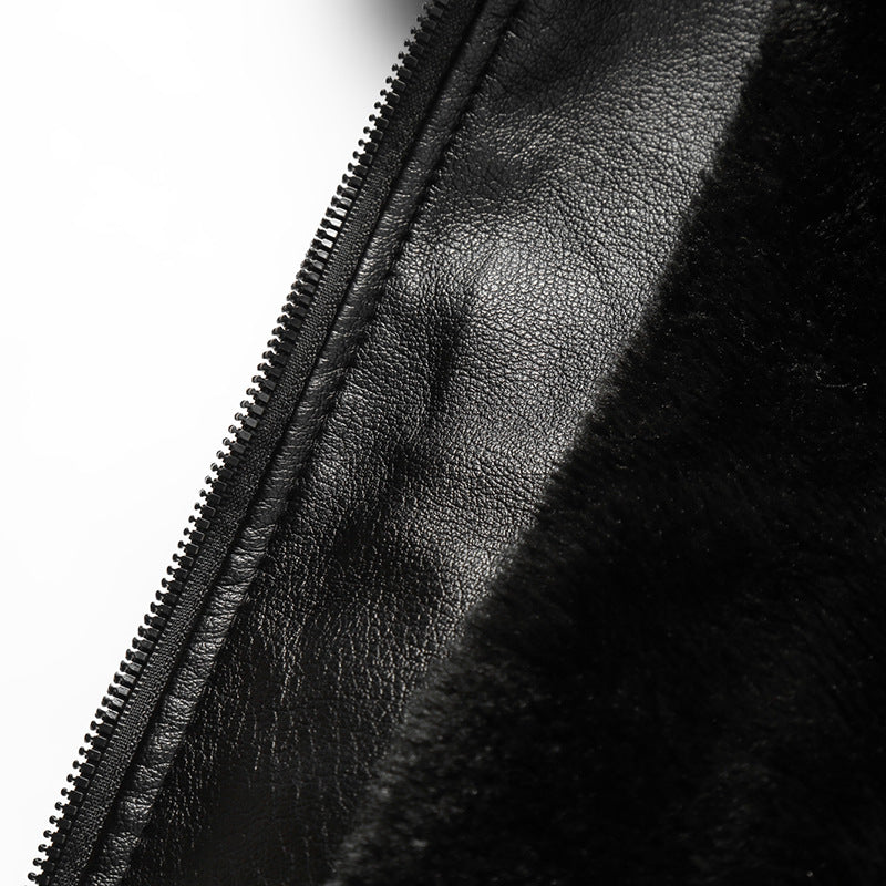 Herren Lederjacke Warm Lammfell Gefüttert Winter