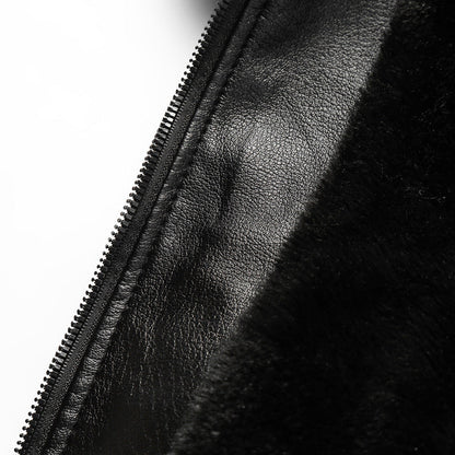 Herren Lederjacke Warm Lammfell Gefüttert Winter