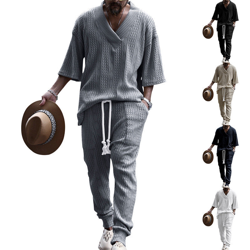 Herren Strickset Mit V-Ausschnitt und Taschen Sportlich Modern