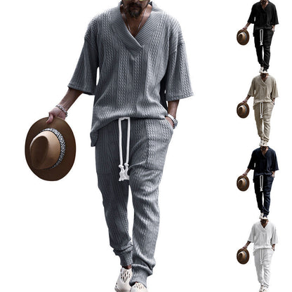 Herren Strickset Mit V-Ausschnitt und Taschen Sportlich Modern