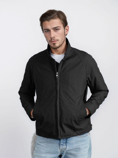 Herren Bomberjacke Modern Stehkragen Schwarz