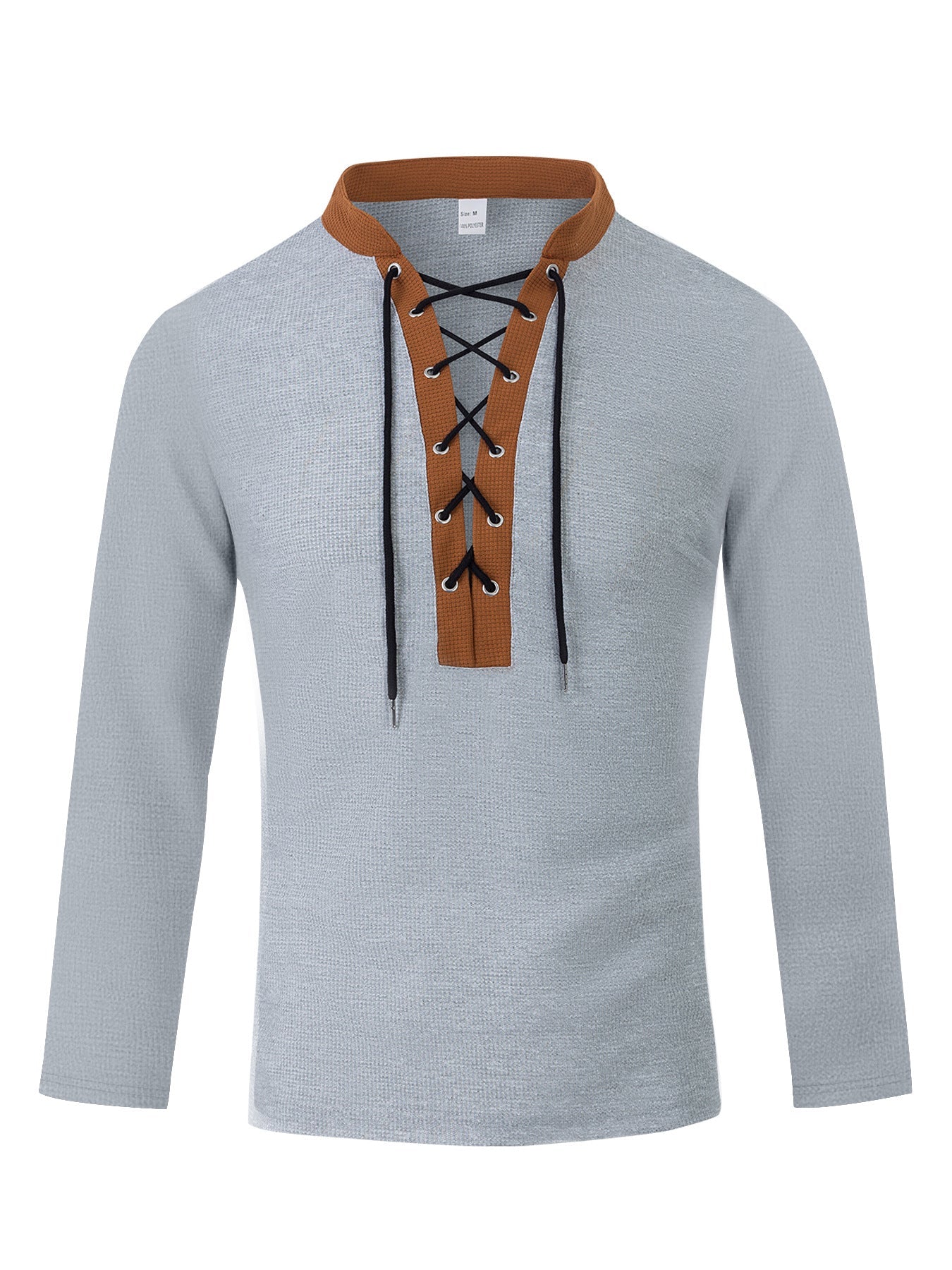 Herren T-Shirt Langarm Modern Schnürung Melange Look