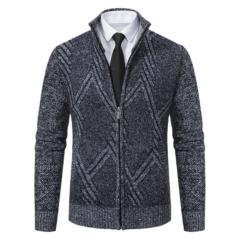 Herren Strickjacke Elegante Zopfmuster Kragen Modern