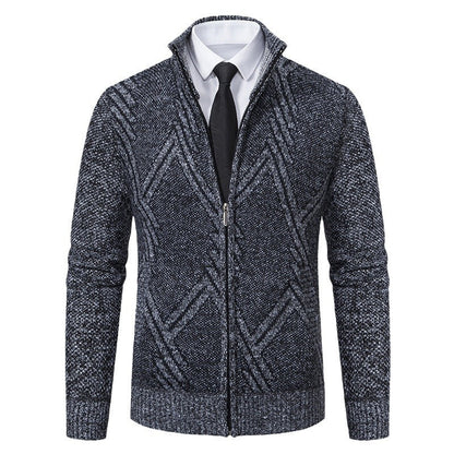 Herren Strickjacke Elegante Zopfmuster Kragen Modern