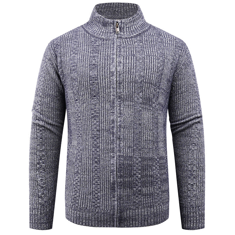 Herren Strickjacke Modern Reißverschluss Zopfmuster Schwarz