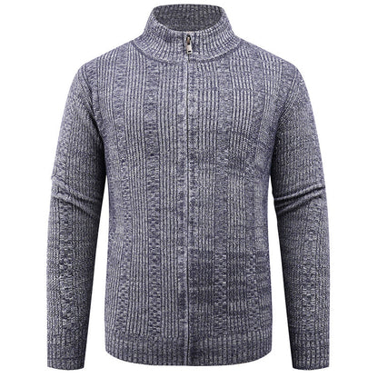 Herren Strickjacke Modern Reißverschluss Zopfmuster Schwarz