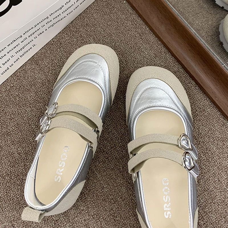Ballerinas Damen Bequem Herz Schnalle Mode Schuhe