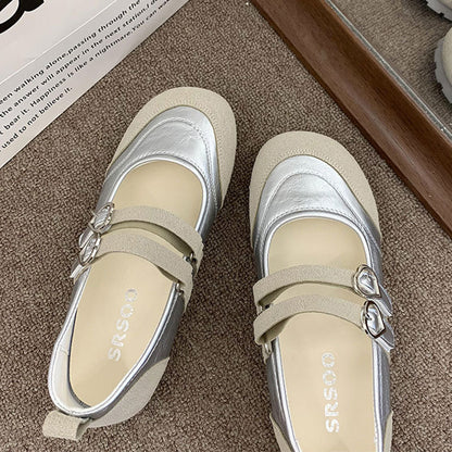Ballerinas Damen Bequem Herz Schnalle Mode Schuhe