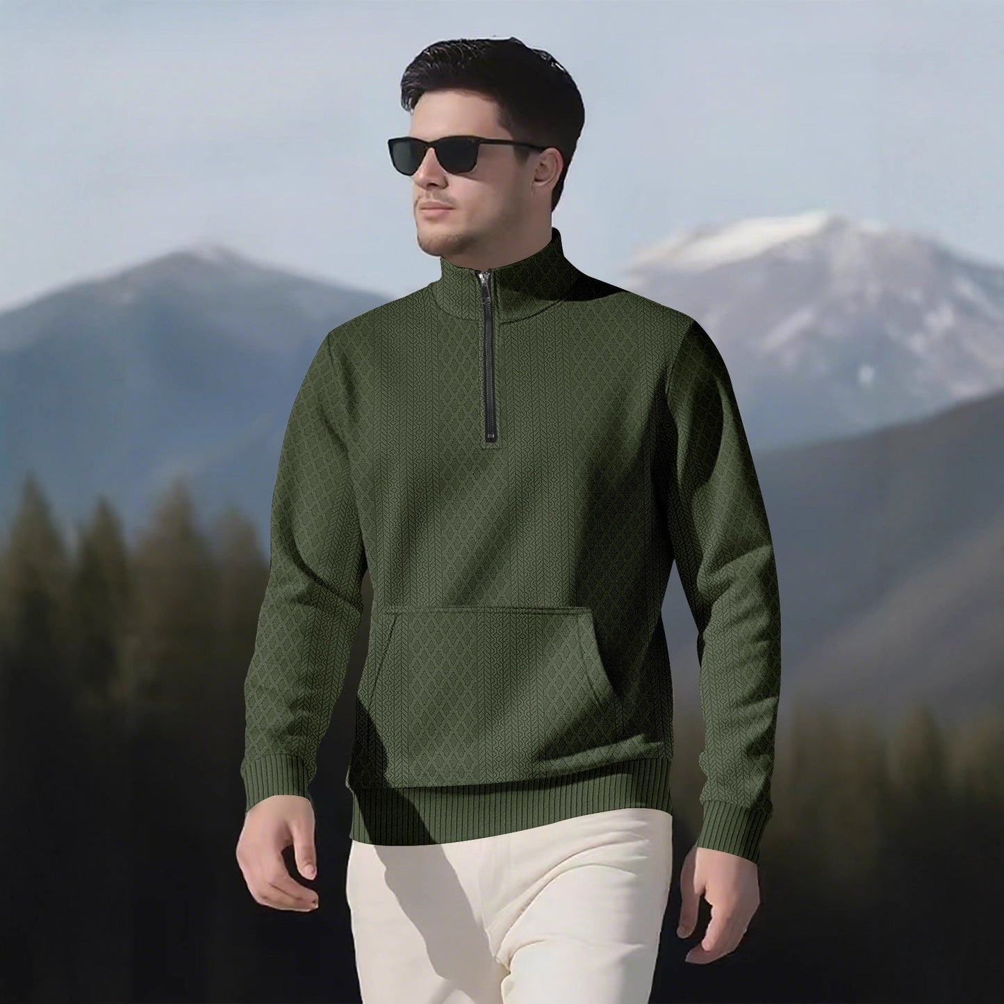 Herren Fleece-Pullover Modern Mit Reißverschluss Hochkragen