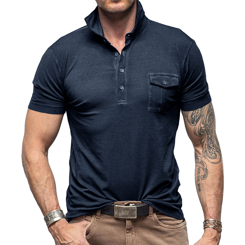 Herren Poloshirt Modern mit Stehkragen und Brusttasche - BerlinGlamour