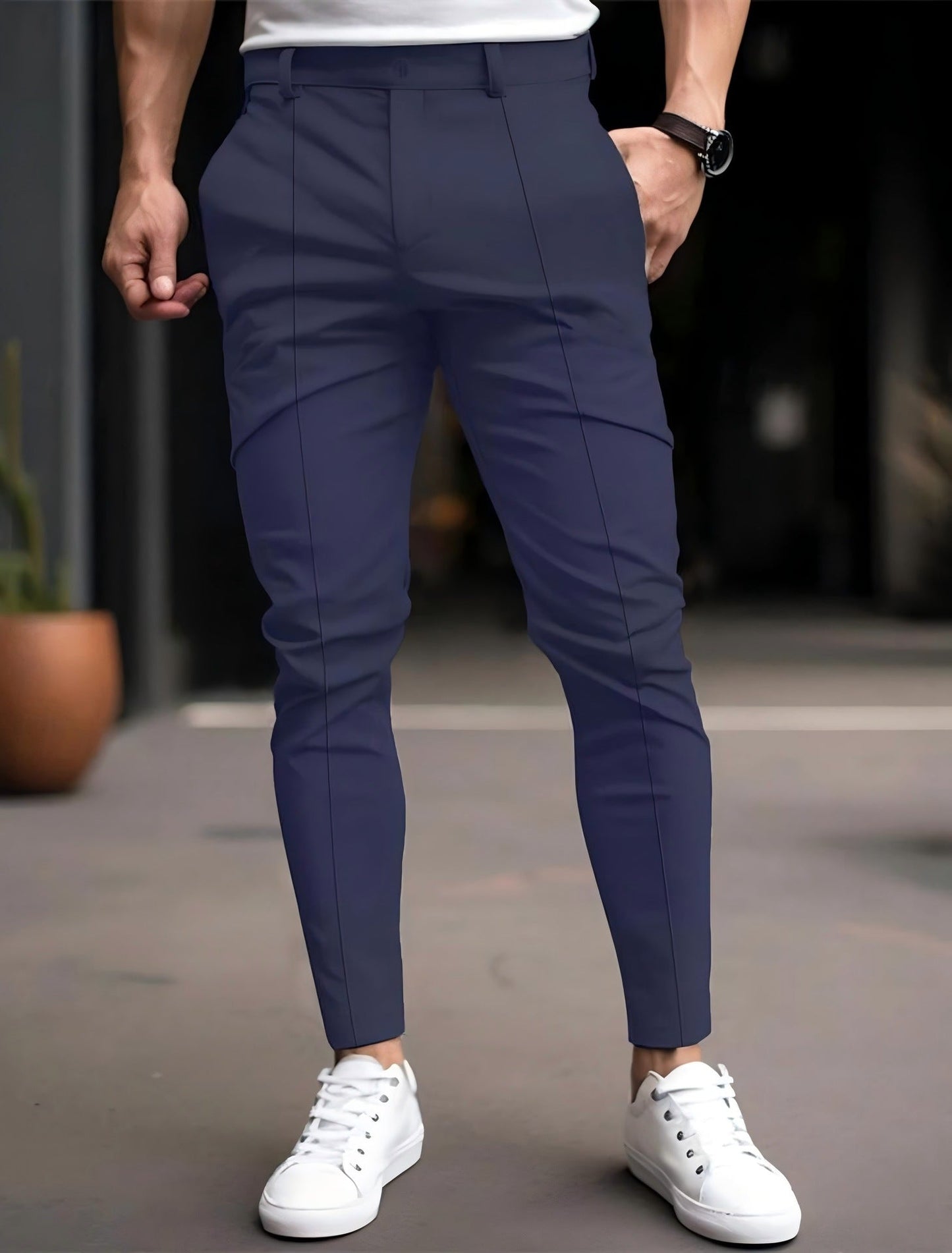 Herren Slim Fit Chino Hose Mit Taschen Elegant
