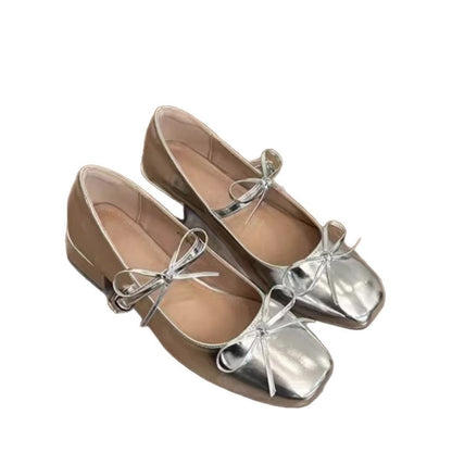 Damen Ballerinas Glänzend Elegant Schleife Detail