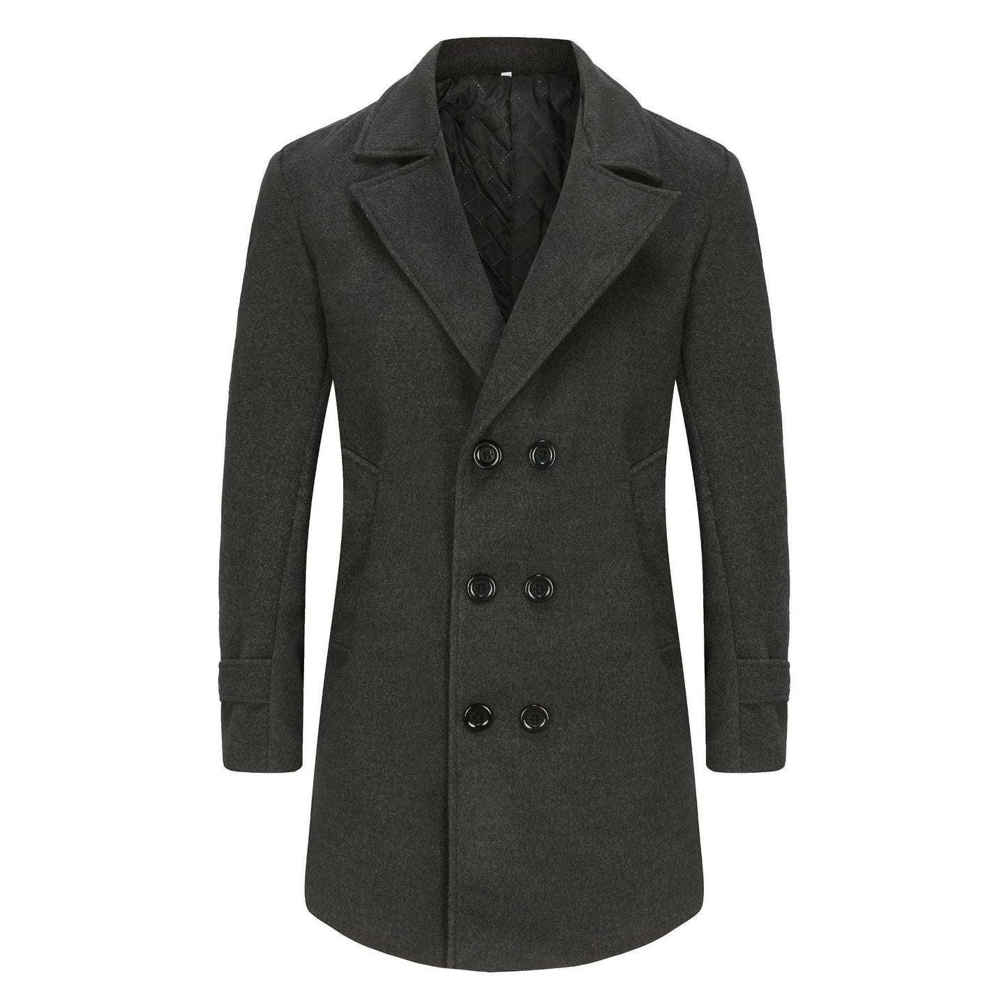 Herren Mantel Doppelknopf Eleganter Wintermantel Schwarz
