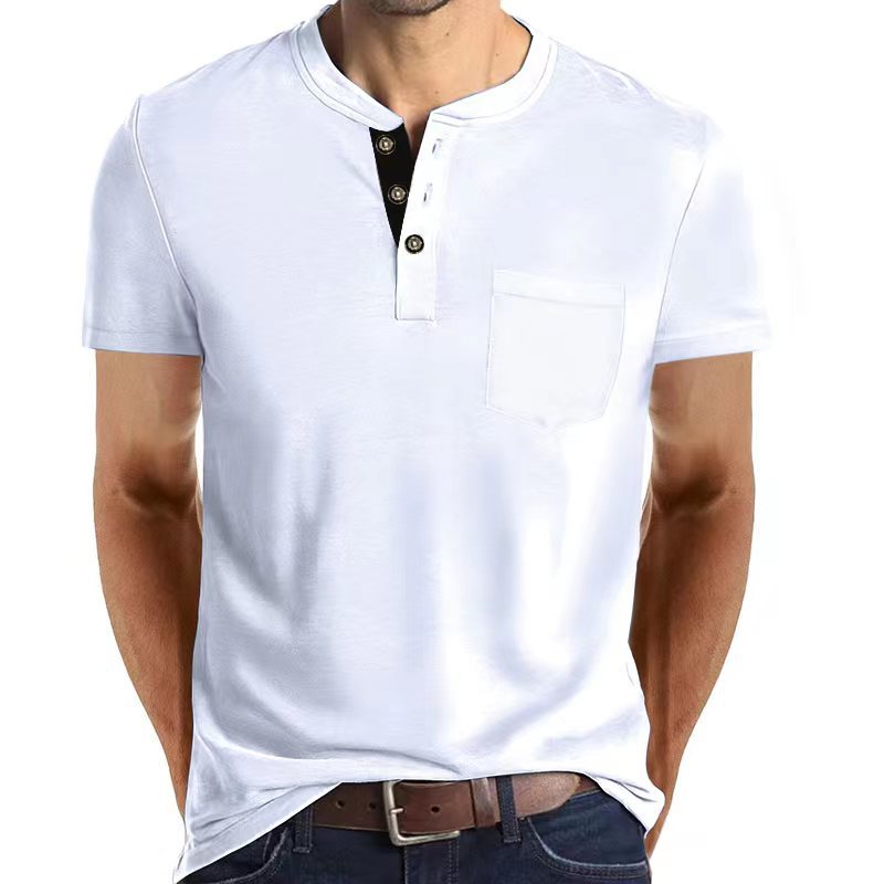 Herren Kurzarmshirt Modern Knopfleiste Brusttasche