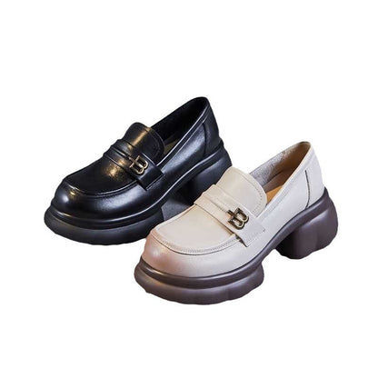 Damen Loafer Schuhe Plateau Schnalle Elegent Schwarz