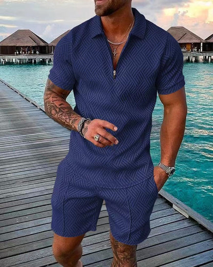 Herren Jumpsuit Kurzarm Modern Fein Strukturiert