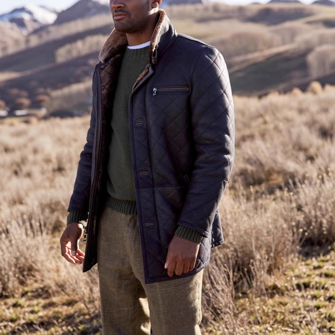 Herren Steppjacke Kunstfellkragen Modern Luxus Design