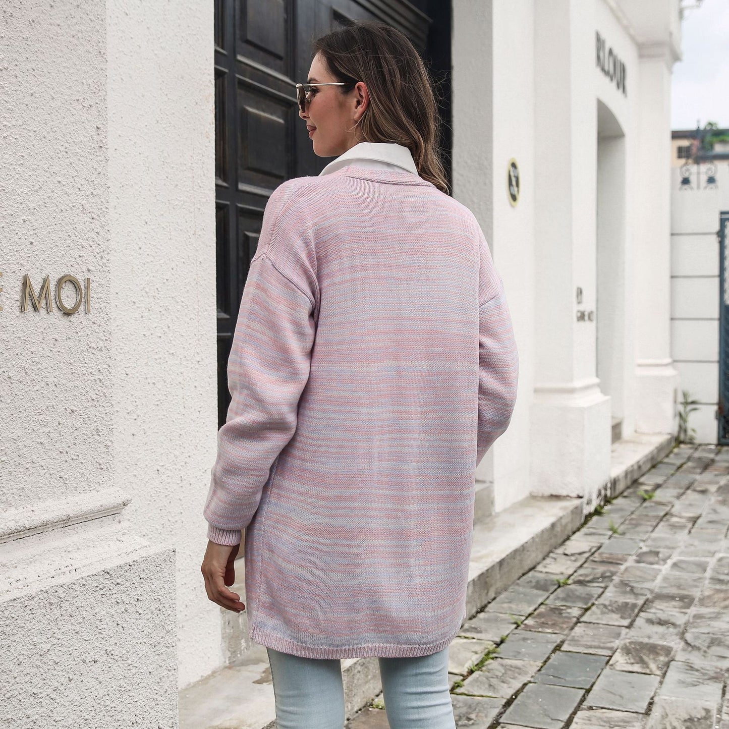 Damen Strickjacke Lockere Streifenmuster Modern