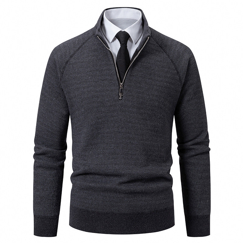 Herren Pullover Hochkragen Reißverschluss Struktur Optik Modern