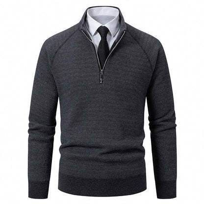 Herren Pullover Hochkragen Reißverschluss Struktur Optik Modern