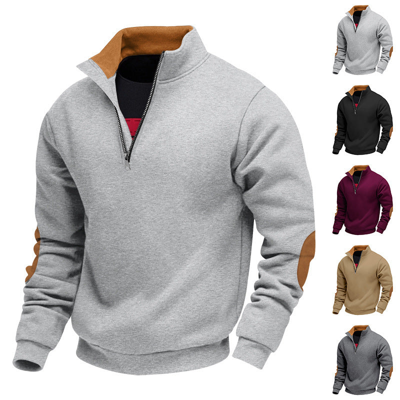 Herren Pullover Stehkragen Sportlich Leder Akzente - BerlinGlamour