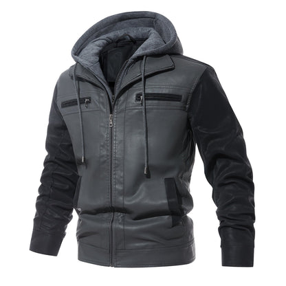 Herren Lederjacke Mit Kapuze Modern Elegant Schwarz