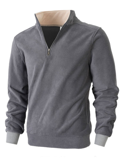 Herren Fleece-Pullover Warm Mit Kragen Und Taschen
