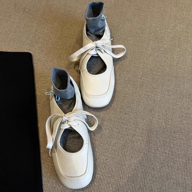 Damen Ballettschuhe Elastisch Knöchelschutz Schleifenverschluss Elegante Mode