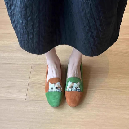 Damen Pantoletten Katzen Mokassin Bequem Schuhe Frau
