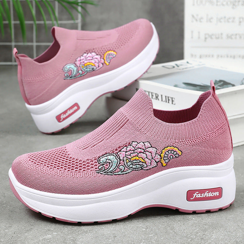 Damen Sneaker Sportlich Plateau Schuhe Floral Design