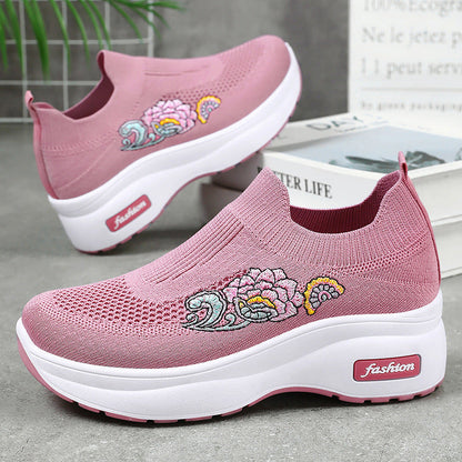 Damen Sneaker Sportlich Plateau Schuhe Floral Design