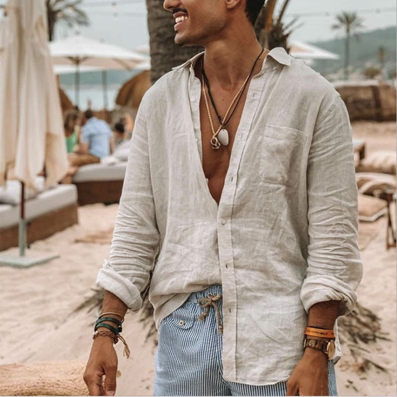 Leichte Herren Leinenbluse Sommer Bequem - BerlinGlamour