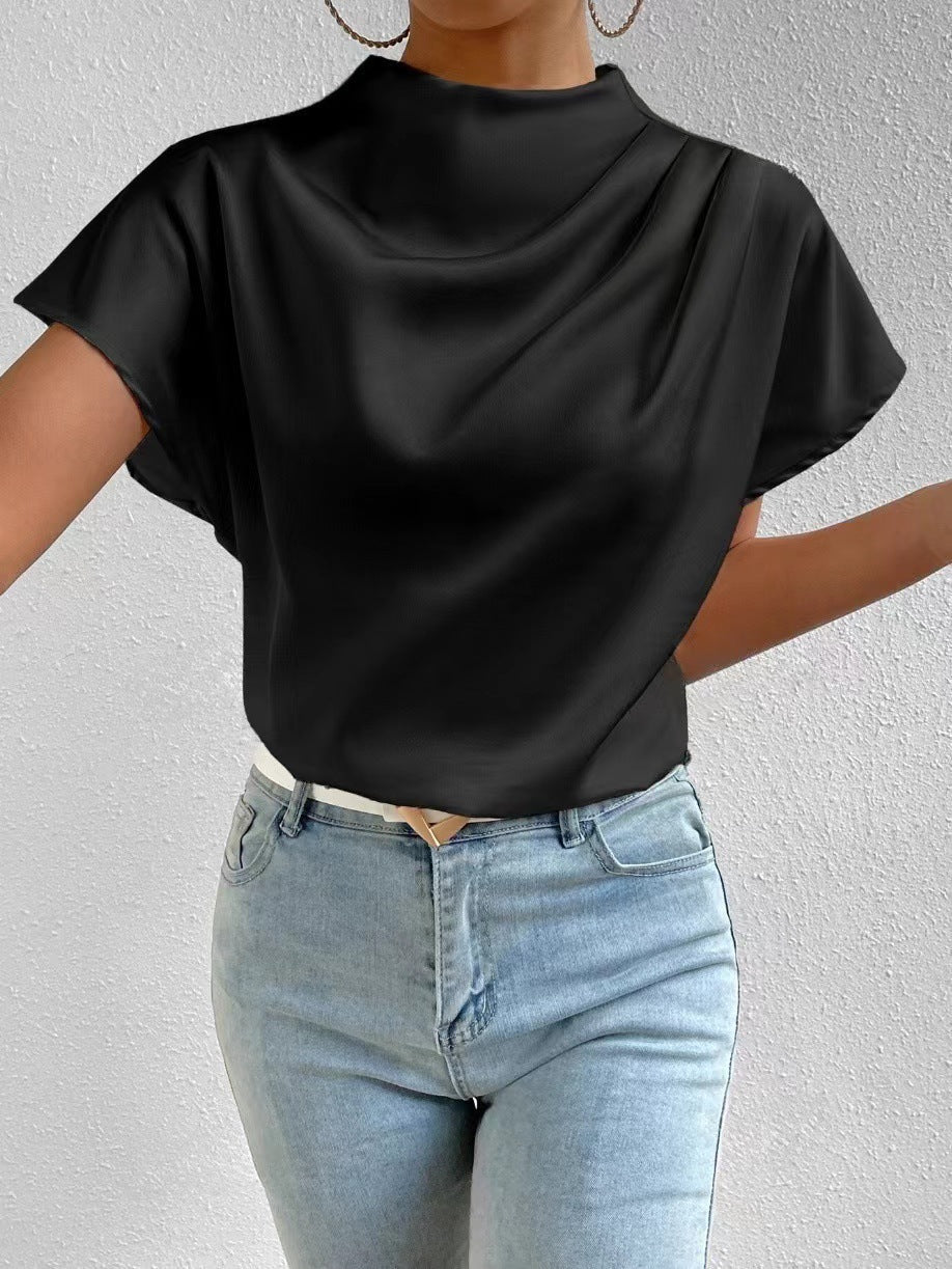 Damen Bluse Satin Stehkragen Elegante Mode