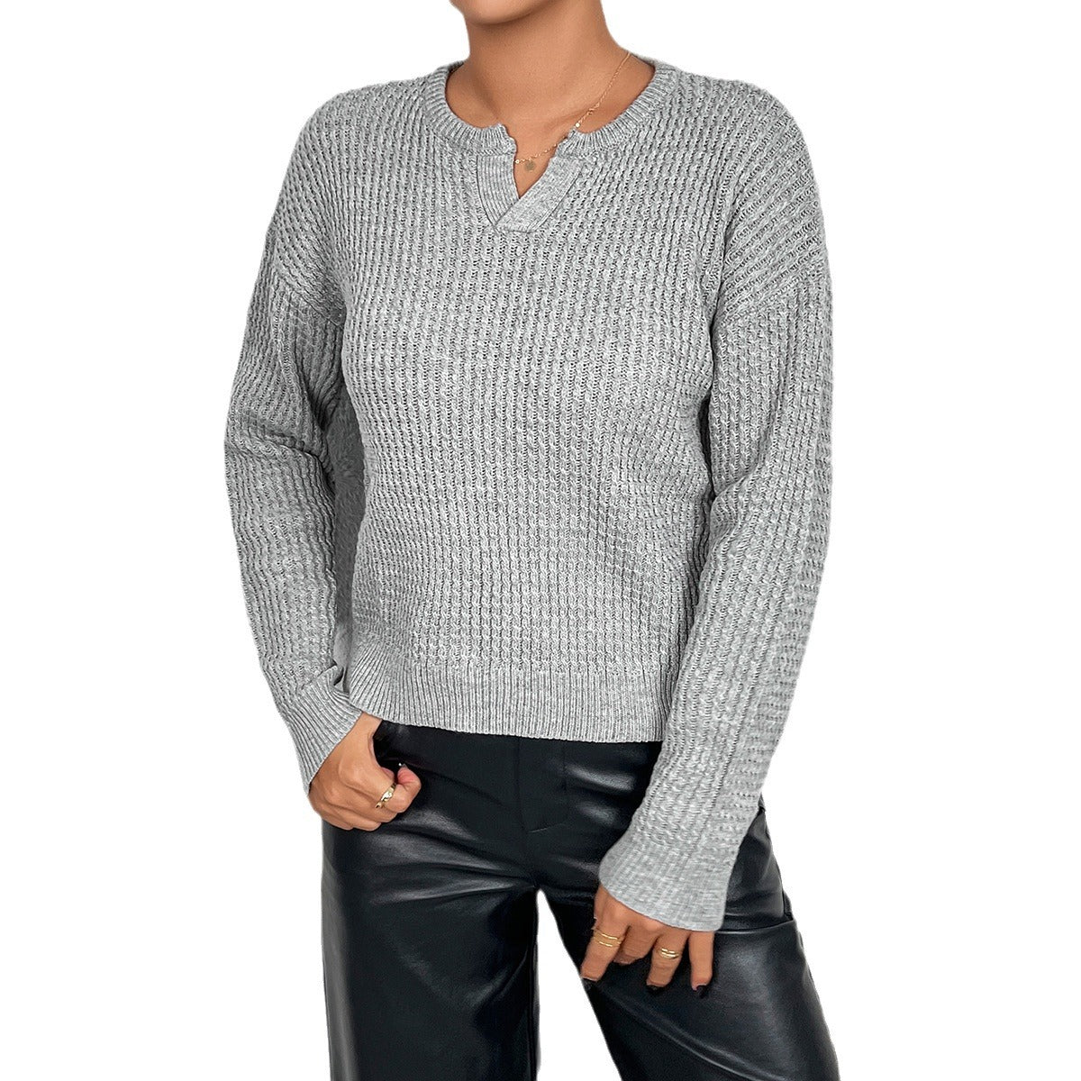 Damen Pullover Feinstrick V-Ausschnitt Langärmlig Elegantes Design