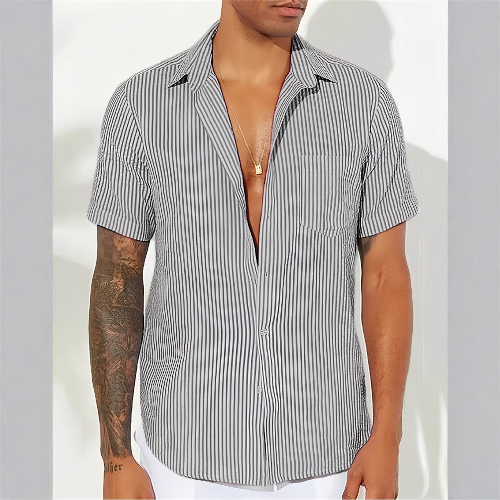 Herren Hemd Kurzarm Streifen Button Down Sommer