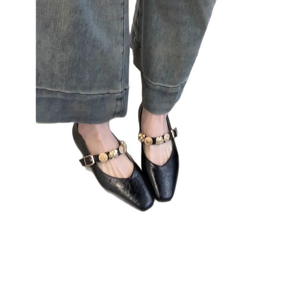 Damen Ballerinas Elegant Schuhe mit Schnalle Schwarz