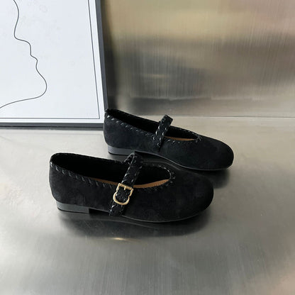 Damen Ballerinas Elegante Velourschuhe mit Riemen