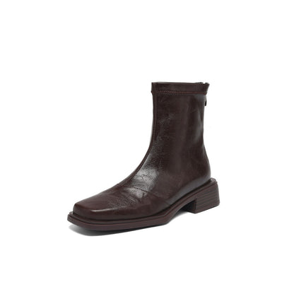 Damen Stiefeletten Blockabsatz Leder Schwarz Modern