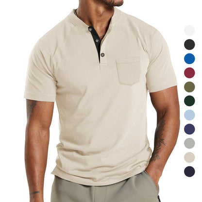 Herren T-Shirt Kurzarm mit Brusttasche Modern Kragen - BerlinGlamour