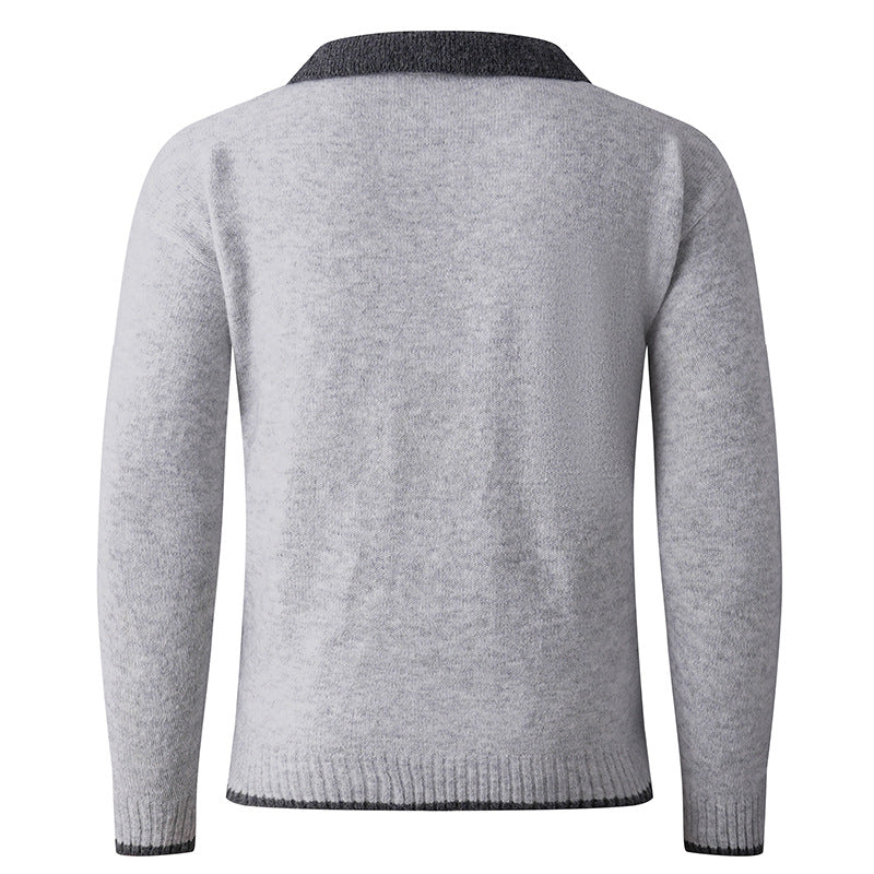Herren Pullover V-Ausschnitt Hochwertig Kontrastkragen Modern - BerlinGlamour