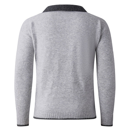 Herren Pullover V-Ausschnitt Hochwertig Kontrastkragen Modern - BerlinGlamour