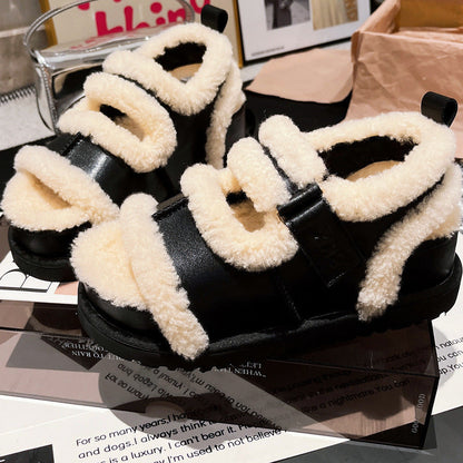 Damen Hausschuhe Flauschig Warm mit Verstellbarem Riemen