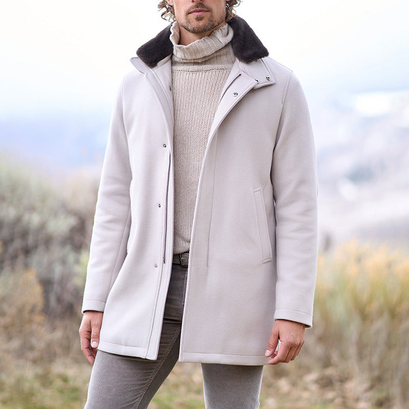 Herren Mantel Kunstfell Kragen Eleganter Wintermantel - BerlinGlamour