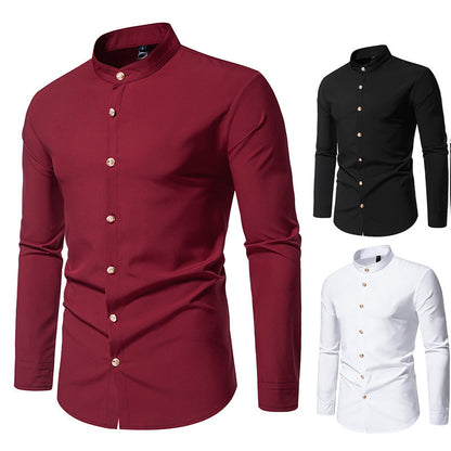Herren Hemd Langarm Moderner Stehkragen Elegantes Design