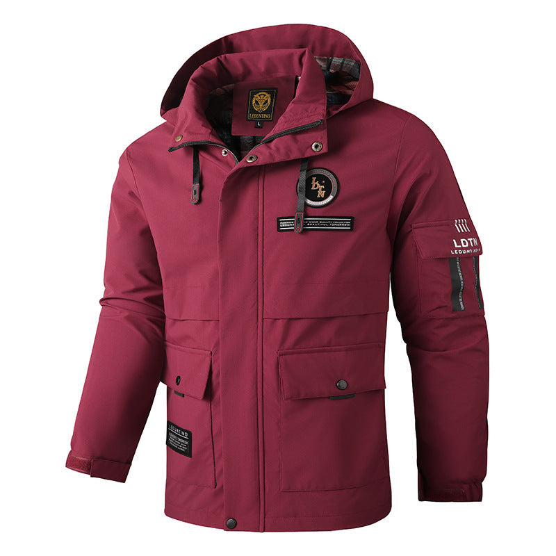 Herren Übergangsjacke Wasserdicht Mit Kapuze und Taschen
