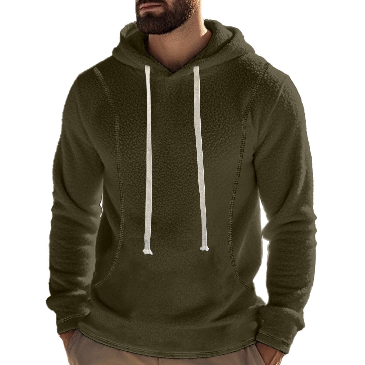 Herren Fleecepullover Kapuze Weich Kontrastnähte Modern
