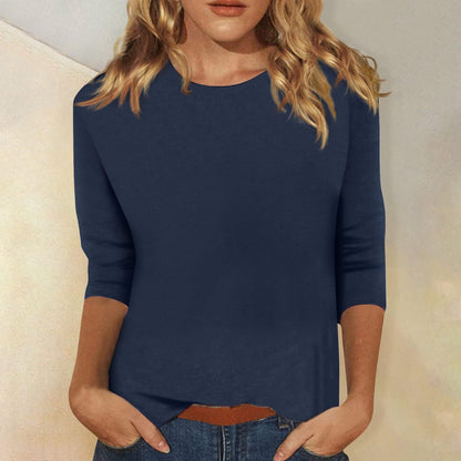 Damen T-Shirt Rundhals Einfarbig Kurzarm