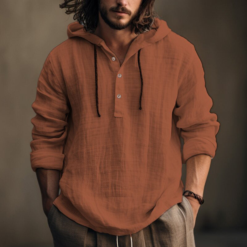 Herren Leinenbluse Lässig Kapuzenstyle Modern