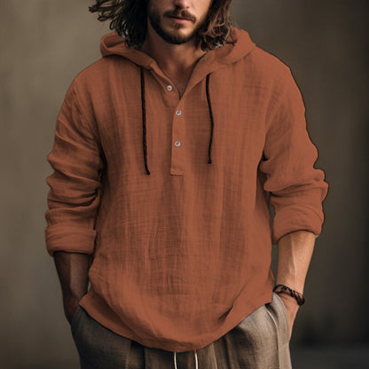 Herren Leinenbluse Lässig Kapuzenstyle Modern