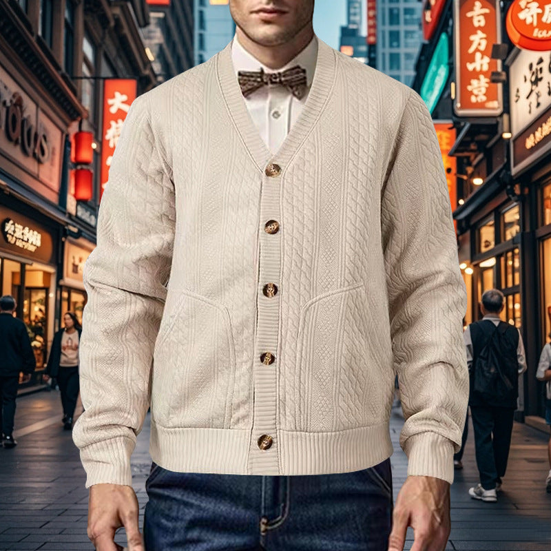 Herren Strickjacke Wabenmuster Modern mit Taschen